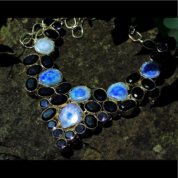 Amethyst Solar Quartz Multi Layer Cluster Necklace - Picture 8 of 8